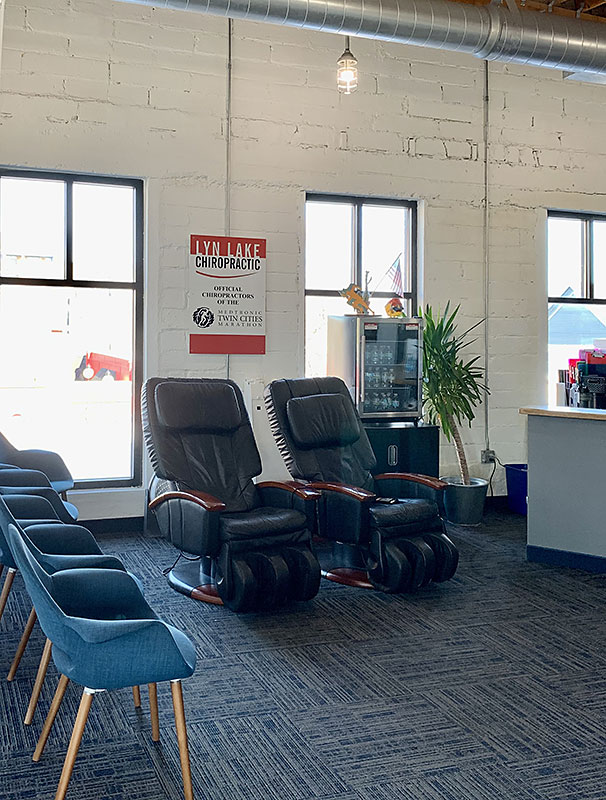 Massage chairs available for patients in the Lyn Lake Chiropractic waiting room